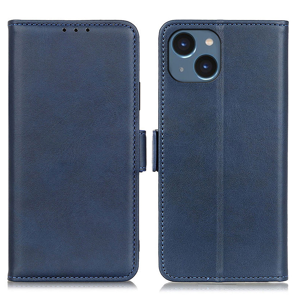 For iPhone 15 Plus Anti-Dust Stand Phone Case Cowhide Texture PU Leather Wallet Cover