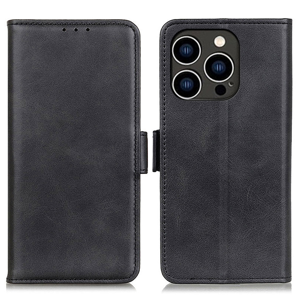 For iPhone 15 Pro Wallet Stand Phone Case Cowhide Texture Full Protection PU Leather Cover Shell