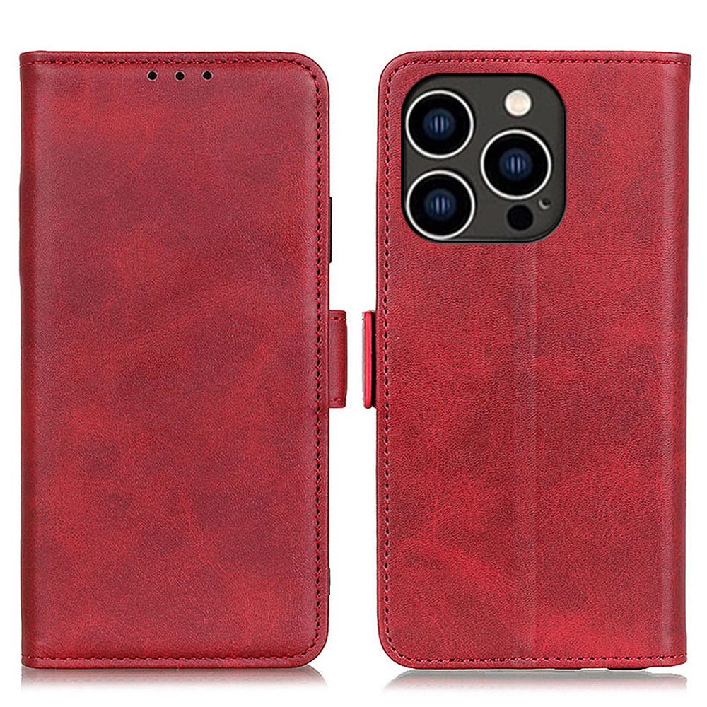 For iPhone 15 Pro Wallet Stand Phone Case Cowhide Texture Full Protection PU Leather Cover Shell