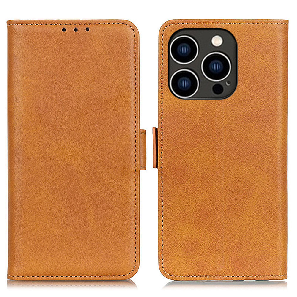 For iPhone 15 Pro Wallet Stand Phone Case Cowhide Texture Full Protection PU Leather Cover Shell