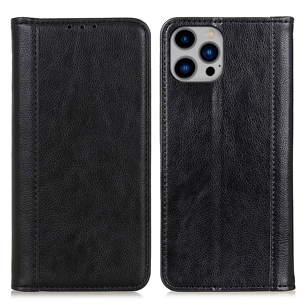 For iPhone 15 Pro Split Leather Phone Cover Wallet Litchi Texture Magnetic Closure Cell Phone Case