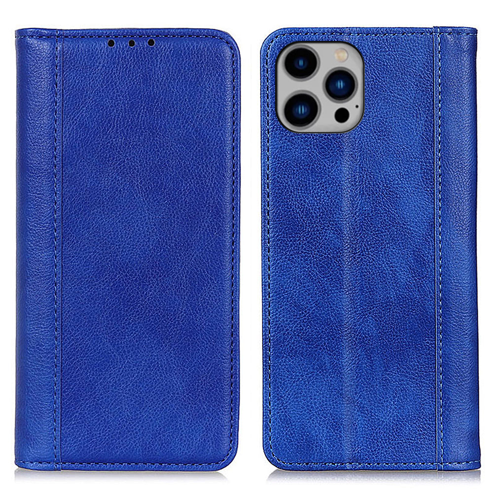 For iPhone 15 Pro Split Leather Phone Cover Wallet Litchi Texture Magnetic Closure Cell Phone Case