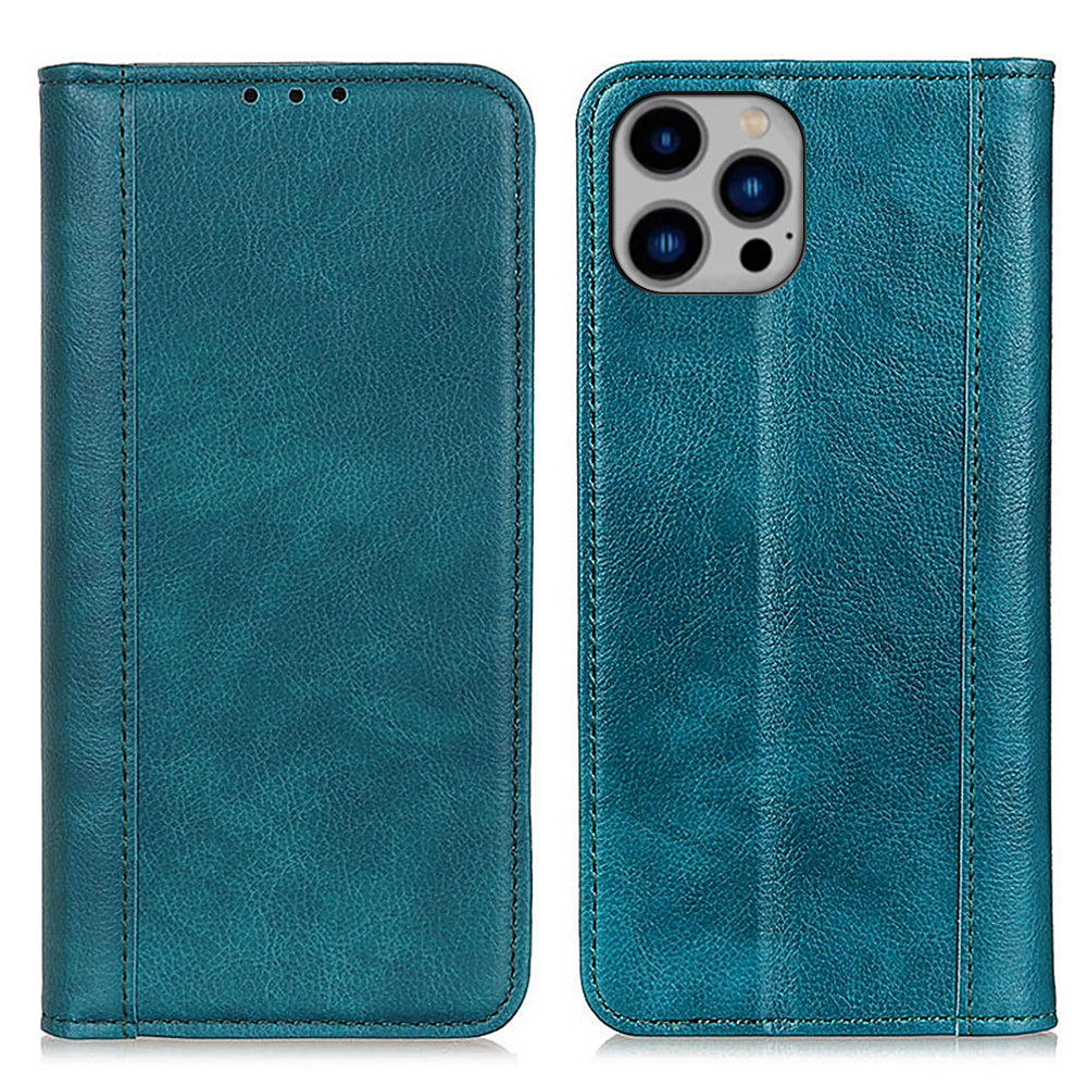 For iPhone 15 Pro Split Leather Phone Cover Wallet Litchi Texture Magnetic Closure Cell Phone Case