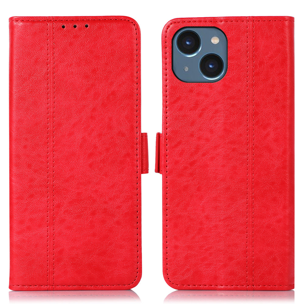 For iPhone 15 Plus Wallet Phone Case PU Leather Dual Magnetic Clasp Stand Crazy Horse Texture Flip Cover