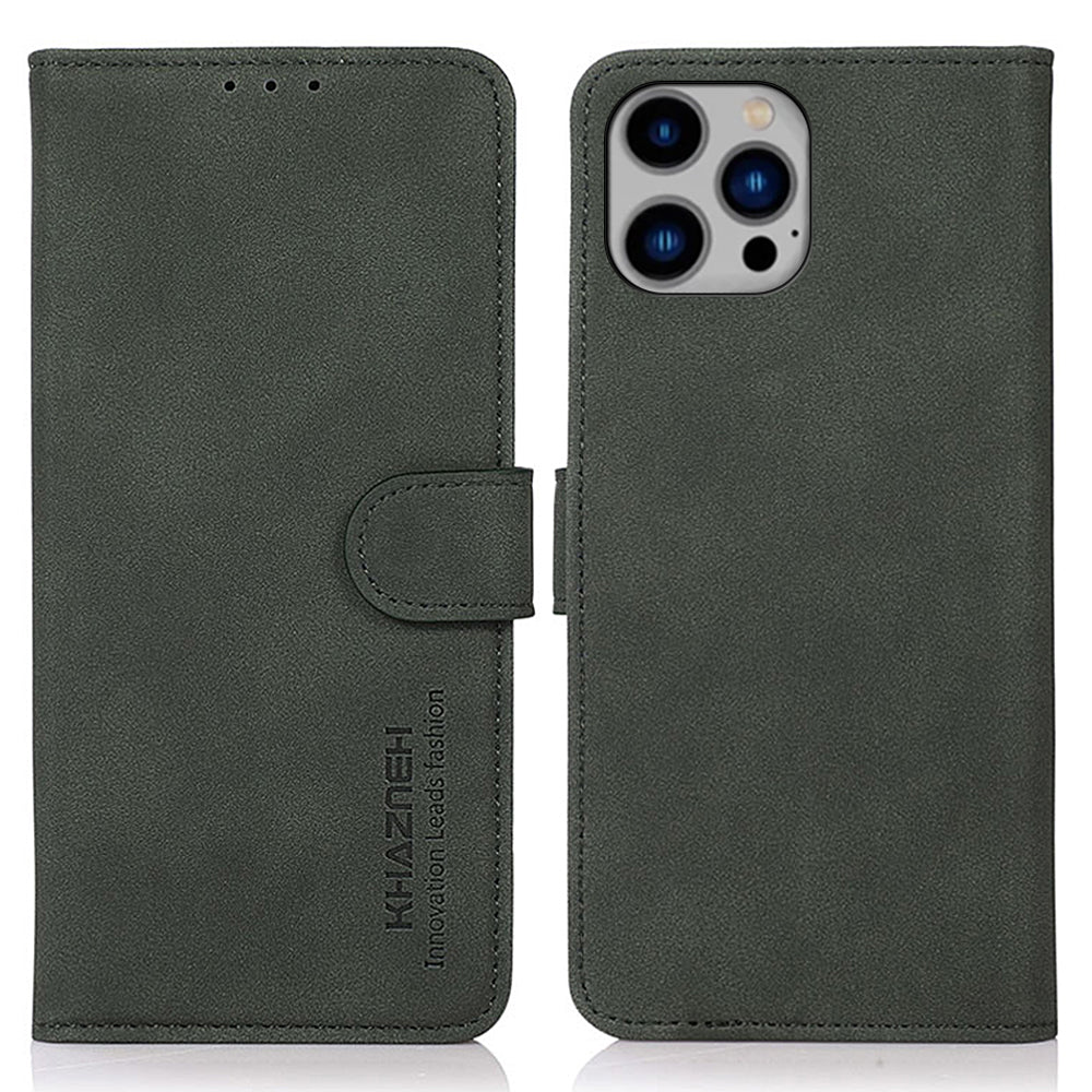 KHAZNEH For iPhone 15 Pro Textured Wallet Stand PU Leather Phone Case Anti-Scratch Flip Cover