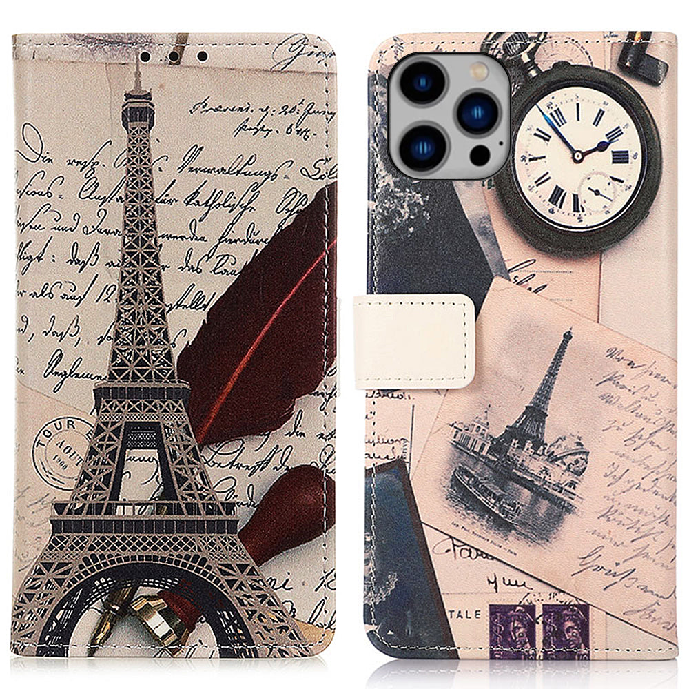 For iPhone 15 Pro PU Leather Wallet Phone Case Pattern Printing Stand Anti-drop Phone Cover