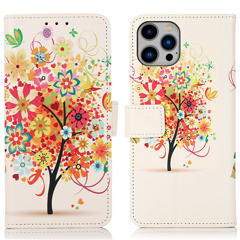 For iPhone 15 Pro PU Leather Wallet Phone Case Pattern Printing Stand Anti-drop Phone Cover