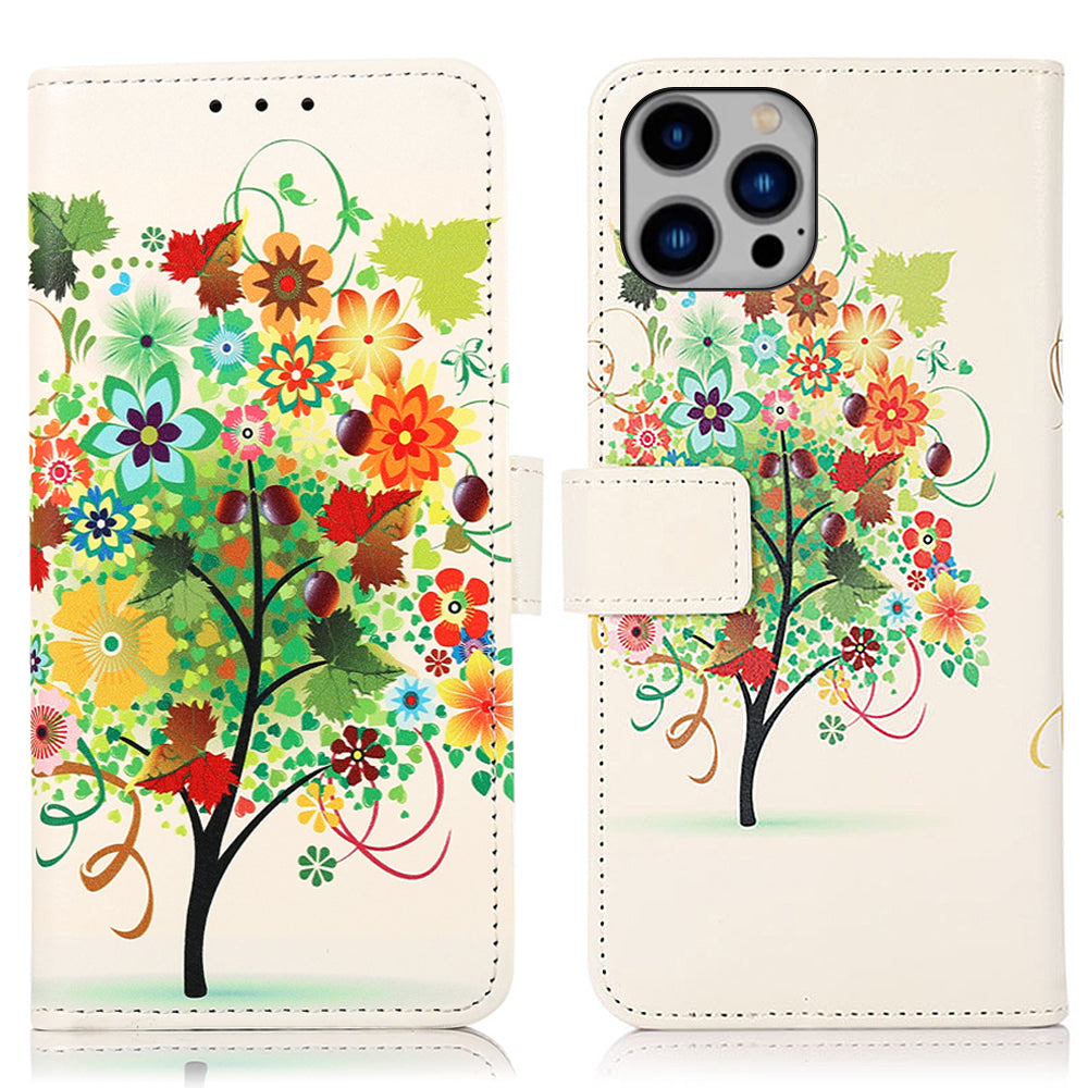For iPhone 15 Pro PU Leather Wallet Phone Case Pattern Printing Stand Anti-drop Phone Cover
