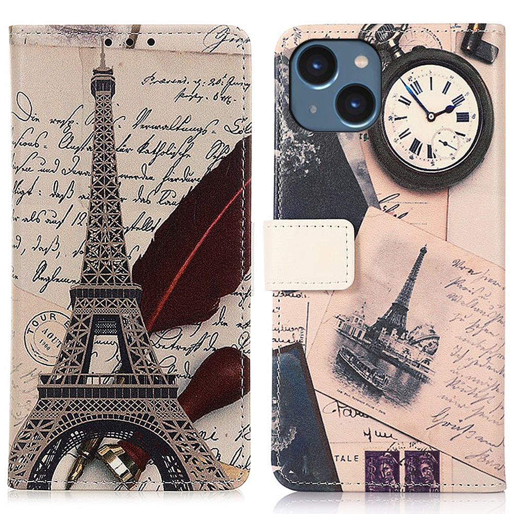 For iPhone 15 Plus PU Leather TPU Wallet Case Pattern Printing Phone Stand Cover