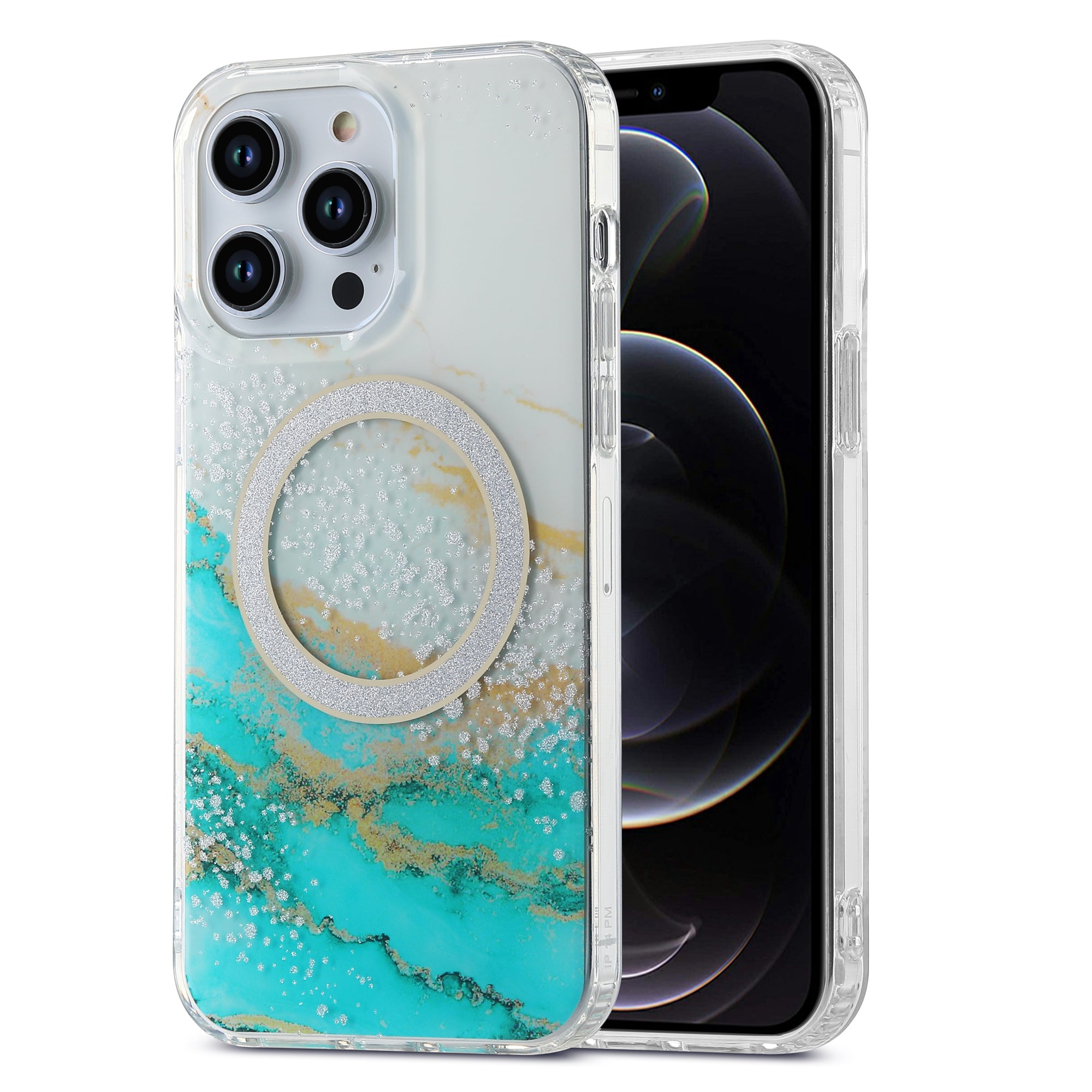Til iPhone 12/12 Pro magnetisk etui kompatibelt med MagSafe TPU PC marmormønster IMD telefoncover