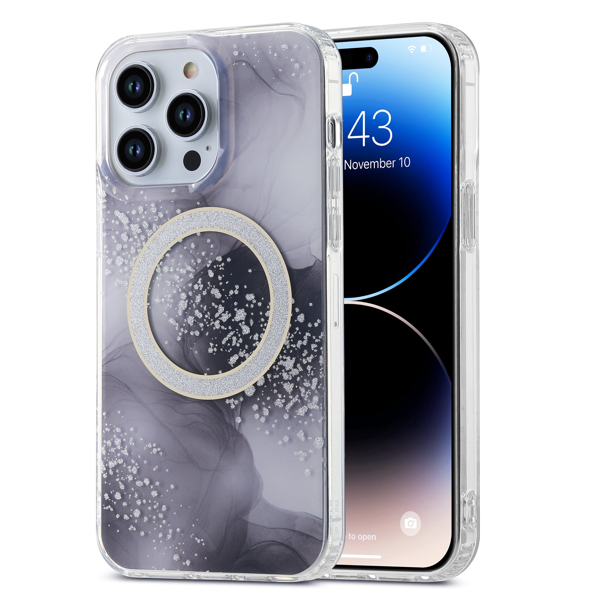 For iPhone 14 Pro Max IMD Marble Pattern Phone Case TPU PC Magnetic Cover Compatible with MagSafe