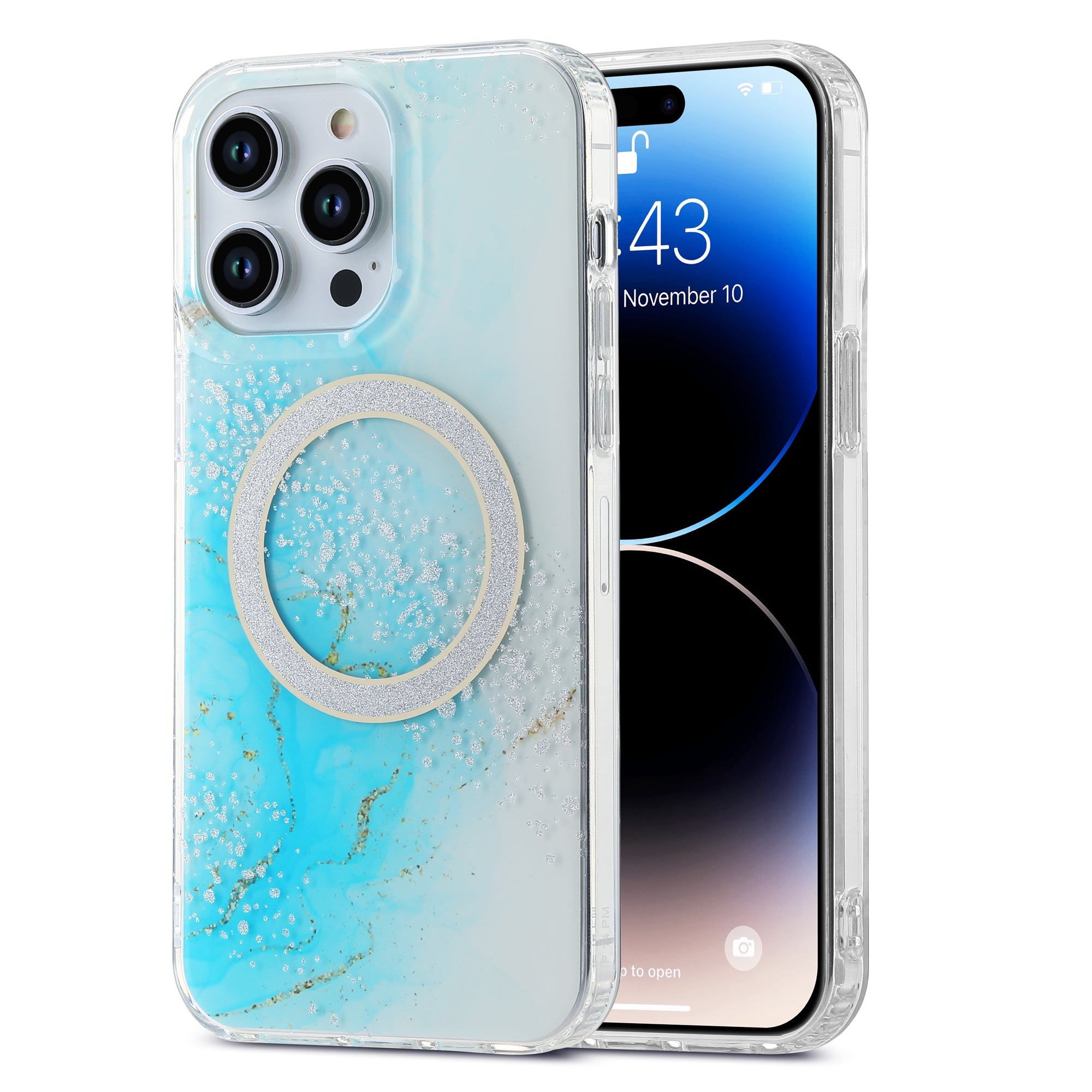 For iPhone 14 Pro Max IMD Marble Pattern Phone Case TPU PC Magnetic Cover Compatible with MagSafe
