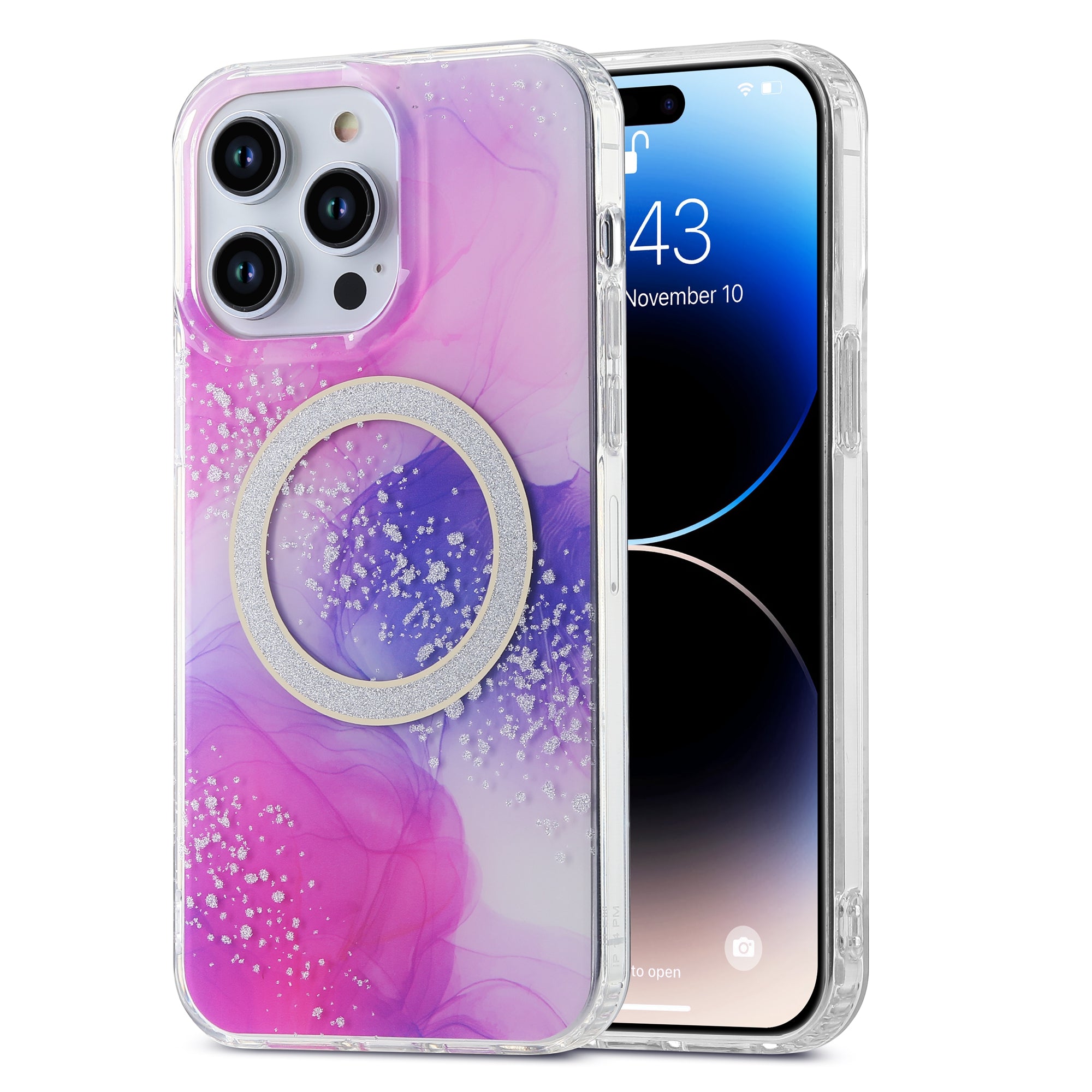 For iPhone 14 Pro Max IMD Marble Pattern Phone Case TPU PC Magnetic Cover Compatible with MagSafe