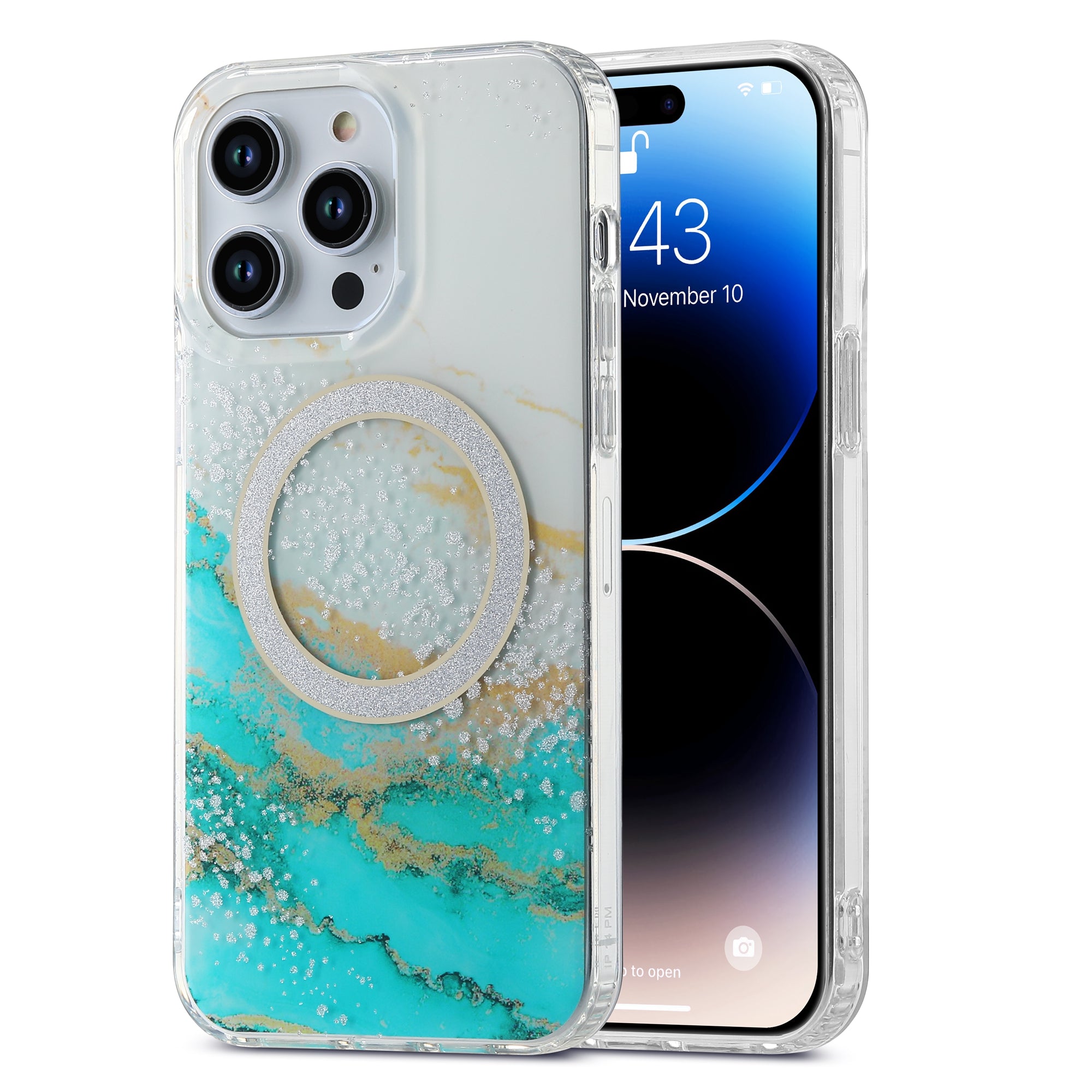 For iPhone 14 Pro Max IMD Marble Pattern Phone Case TPU PC Magnetic Cover Compatible with MagSafe