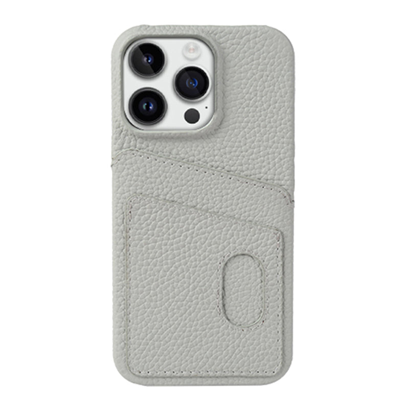 For iPhone 13 Pro Max Litchi Texture Phone Case Dual Card Slots Genuine Cowhide Leather PC Cover