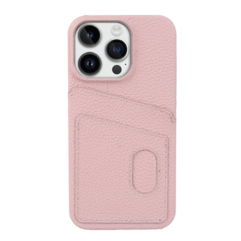 For iPhone 13 Pro Max Litchi Texture Phone Case Dual Card Slots Genuine Cowhide Leather PC Cover