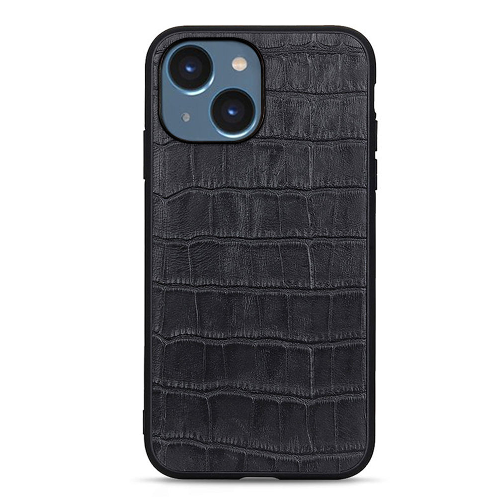 Pro iPhone 15 Prachotěsné pouzdro na PC z TPU z pravé hovězí kůže Kryt na telefon Crocodile Texture