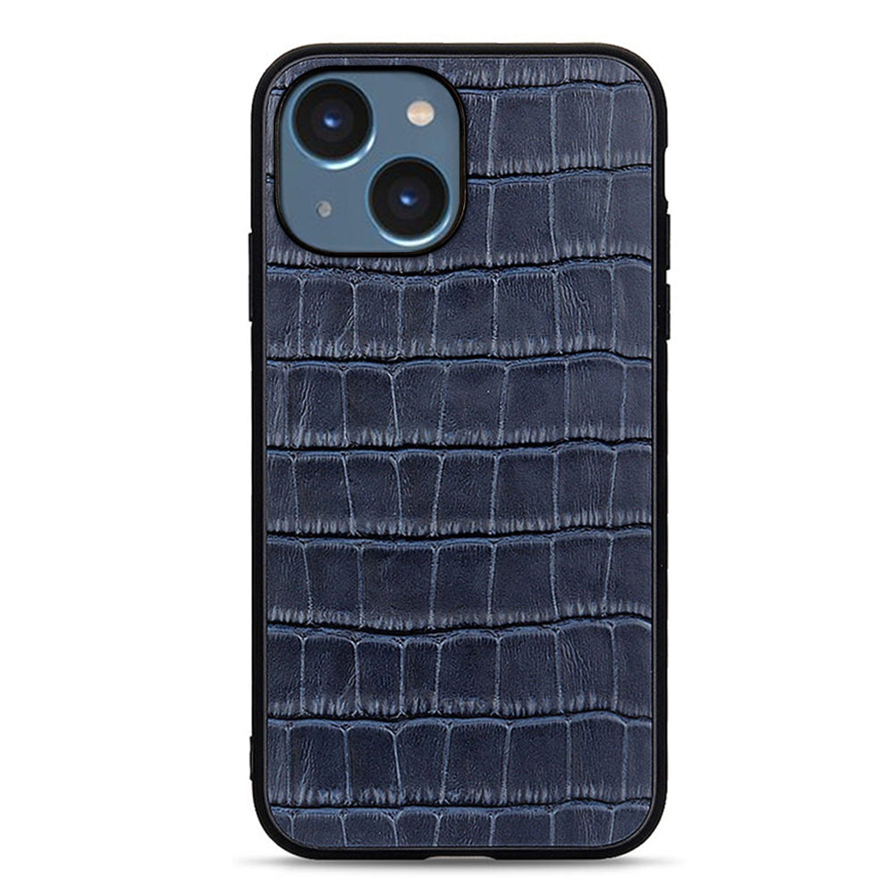 Pro iPhone 15 Prachotěsné pouzdro na PC z TPU z pravé hovězí kůže Kryt na telefon Crocodile Texture