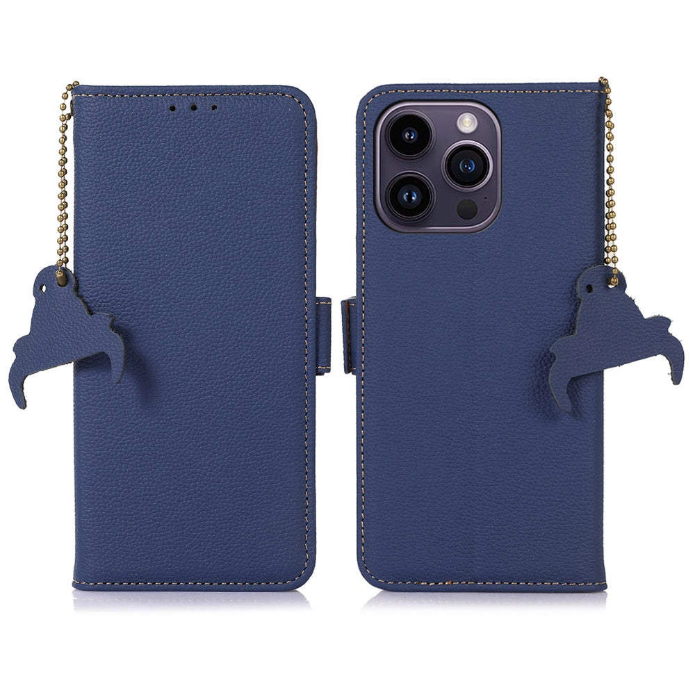 Pro iPhone 15 Pro Max originální pouzdro na telefon z hovězí kůže Kryt na peněženku s blokováním RFID