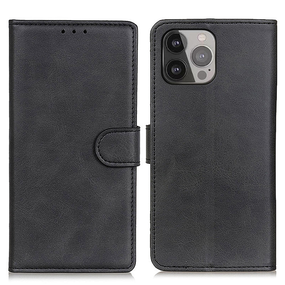 PU Leather Phone Case for iPhone 15 Pro Stand Cowhide Texture Phone Wallet Protective Cover