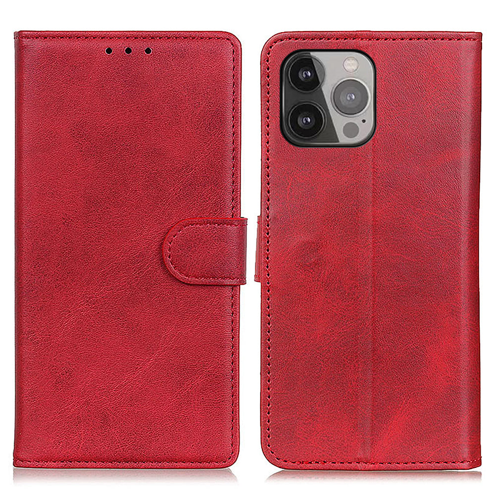PU Leather Phone Case for iPhone 15 Pro Stand Cowhide Texture Phone Wallet Protective Cover