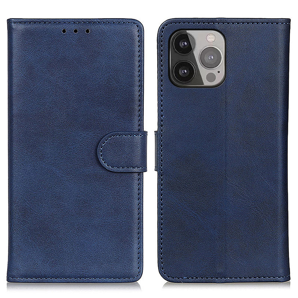 PU Leather Phone Case for iPhone 15 Pro Stand Cowhide Texture Phone Wallet Protective Cover