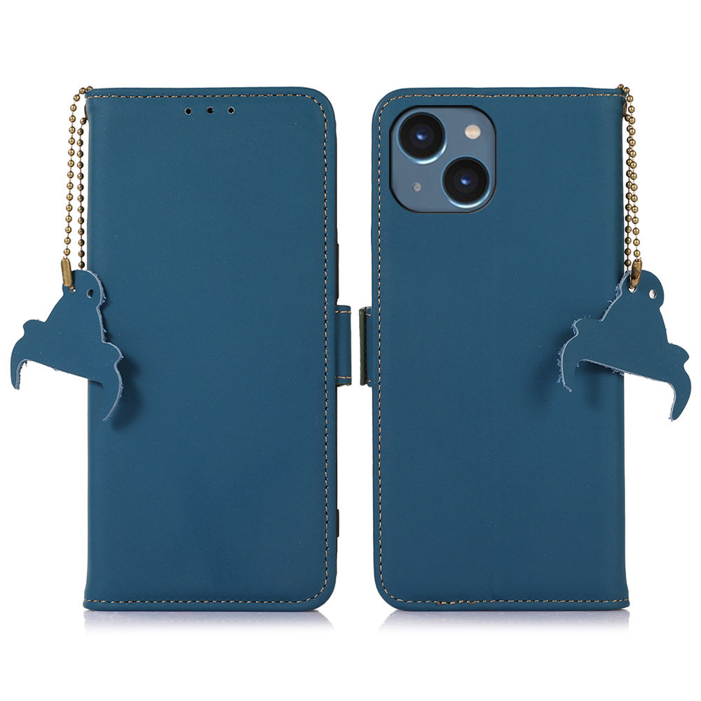For iPhone 15 Plus Max RFID Blocking Wallet Phone Cover Genuine Cow Leather Stand Phone Case