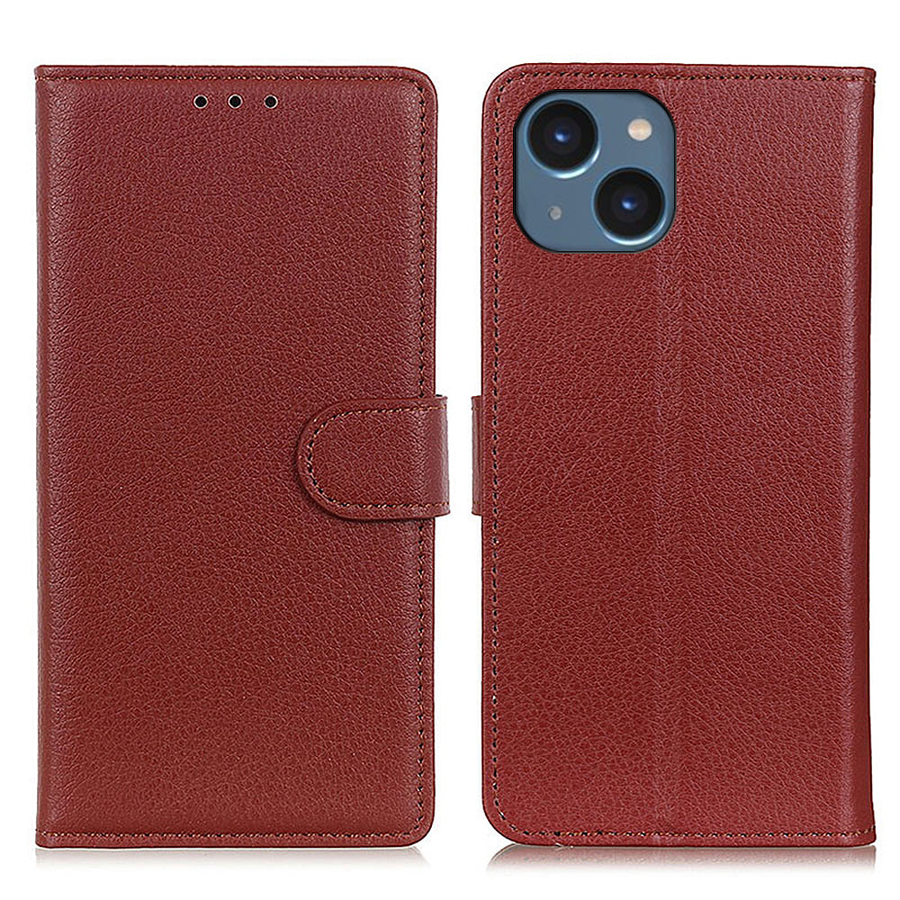 For iPhone 15 Anti-Scratch Litchi Texture Phone Case Wallet Stand PU Leather Protective Shell