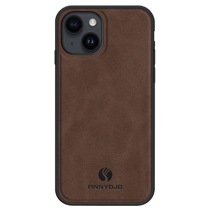 ANNYOJO For iPhone 14 Phone Case Support Magnetický držák do auta PU TPU potažený kůží 