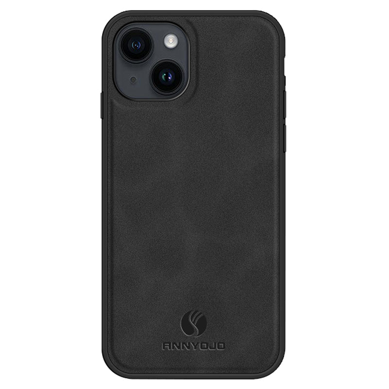 ANNYOJO For iPhone 14 Phone Case Support Magnetický držák do auta PU TPU potažený kůží 
