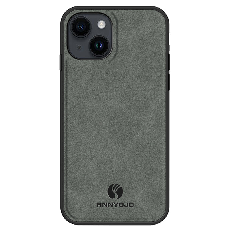 ANNYOJO For iPhone 14 Phone Case Support Magnetický držák do auta PU TPU potažený kůží 