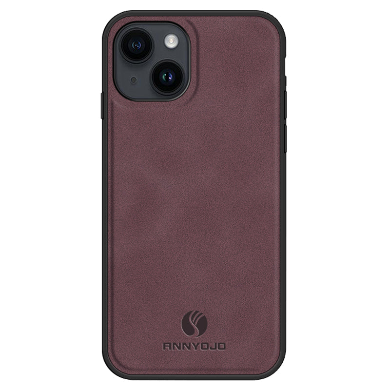ANNYOJO For iPhone 14 Phone Case Support Magnetický držák do auta PU TPU potažený kůží 