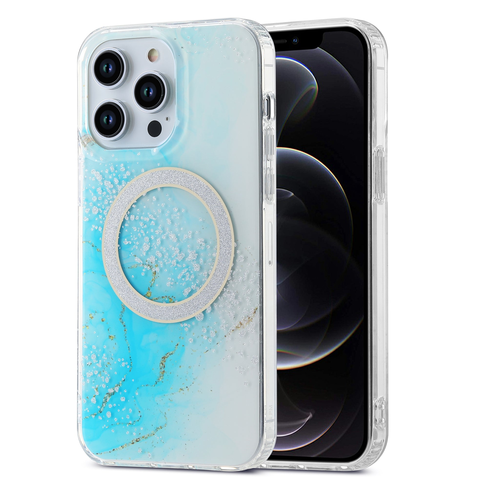 For iPhone 12 Pro Max 6.7 inch IMD TPU PC Phone Case Marble Pattern Back Cover Compatible with MagSafe