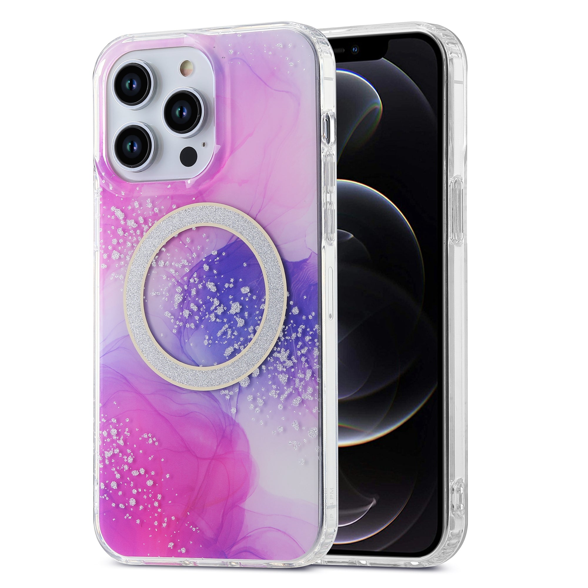 For iPhone 12 Pro Max 6.7 inch IMD TPU PC Phone Case Marble Pattern Back Cover Compatible with MagSafe