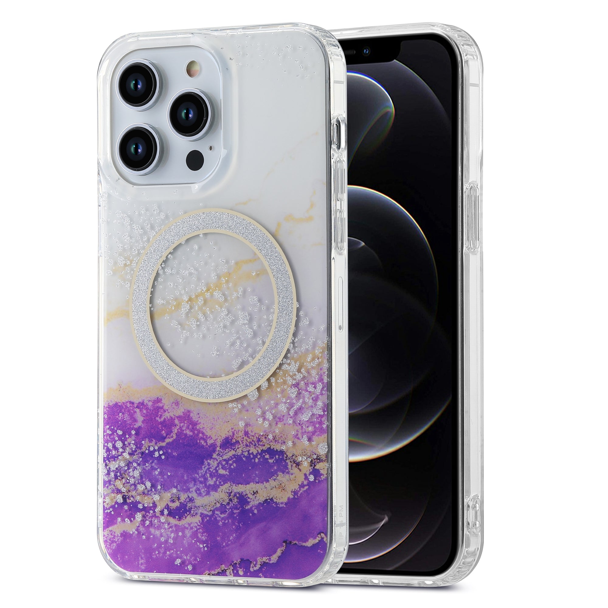 For iPhone 12 Pro Max 6.7 inch IMD TPU PC Phone Case Marble Pattern Back Cover Compatible with MagSafe