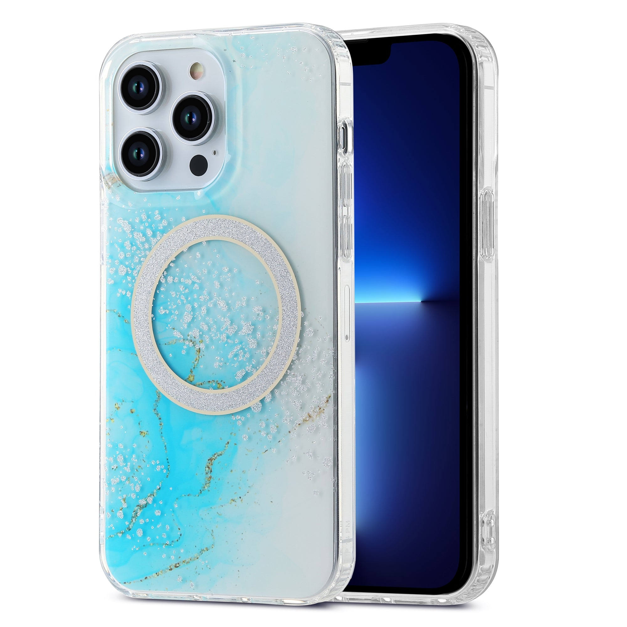 For iPhone 13 Pro Max 6.7 inch TPU PC Magnetic Phone Case Compatible with MagSafe IMD Marble Pattern Cover