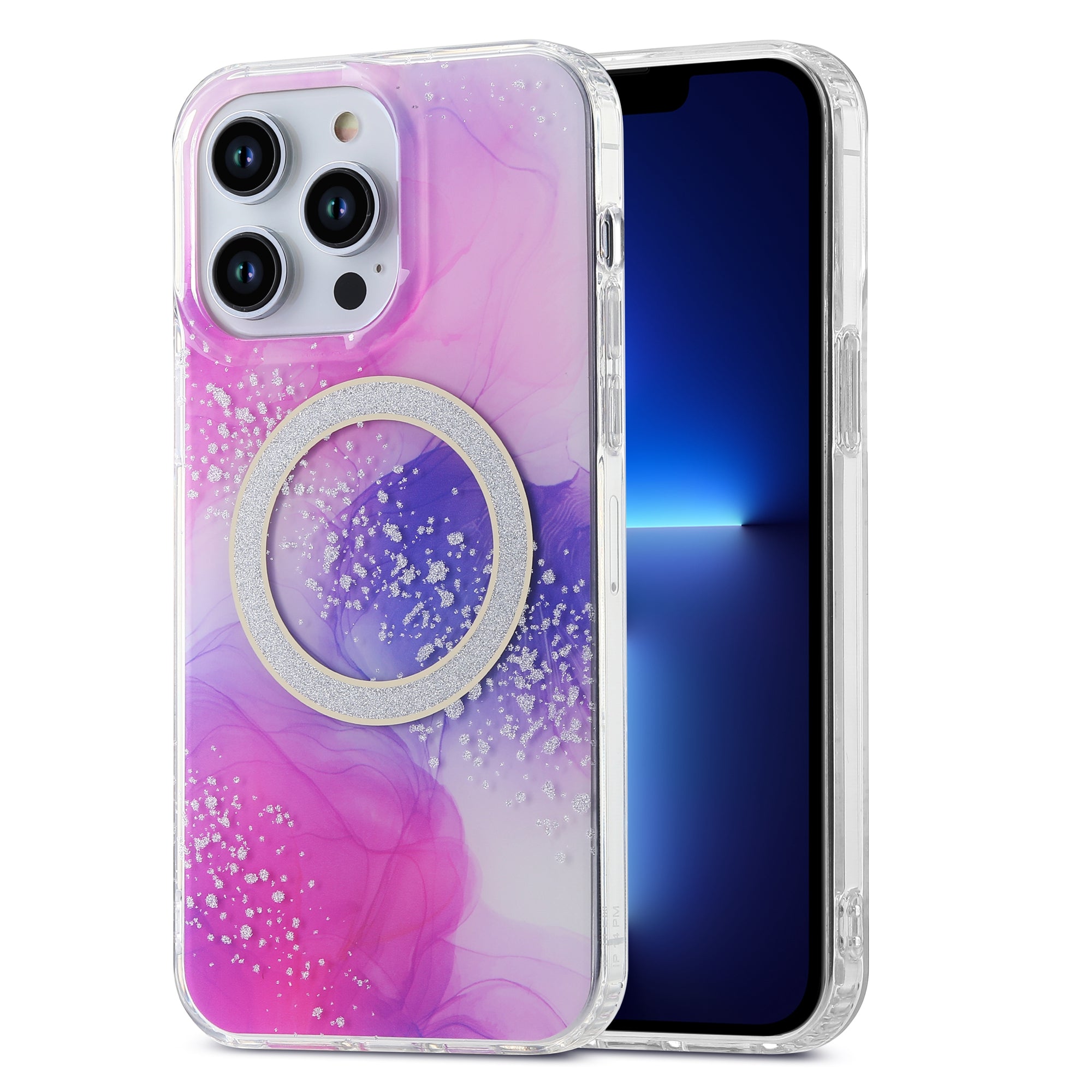 For iPhone 13 Pro Max 6.7 inch TPU PC Magnetic Phone Case Compatible with MagSafe IMD Marble Pattern Cover