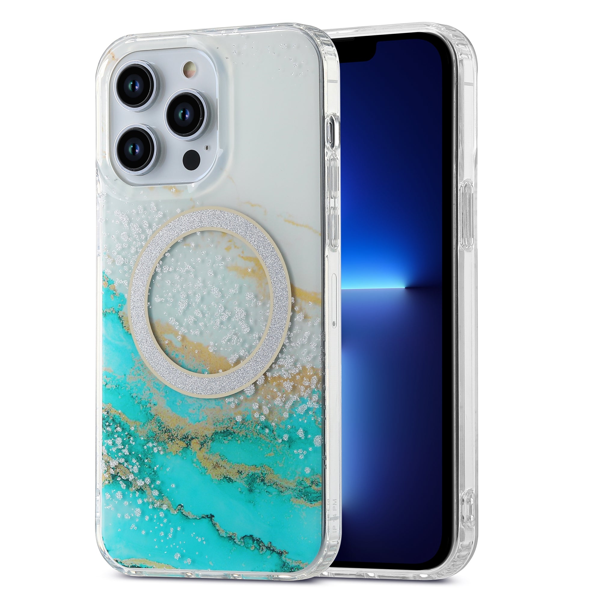 For iPhone 13 Pro Max 6.7 inch TPU PC Magnetic Phone Case Compatible with MagSafe IMD Marble Pattern Cover