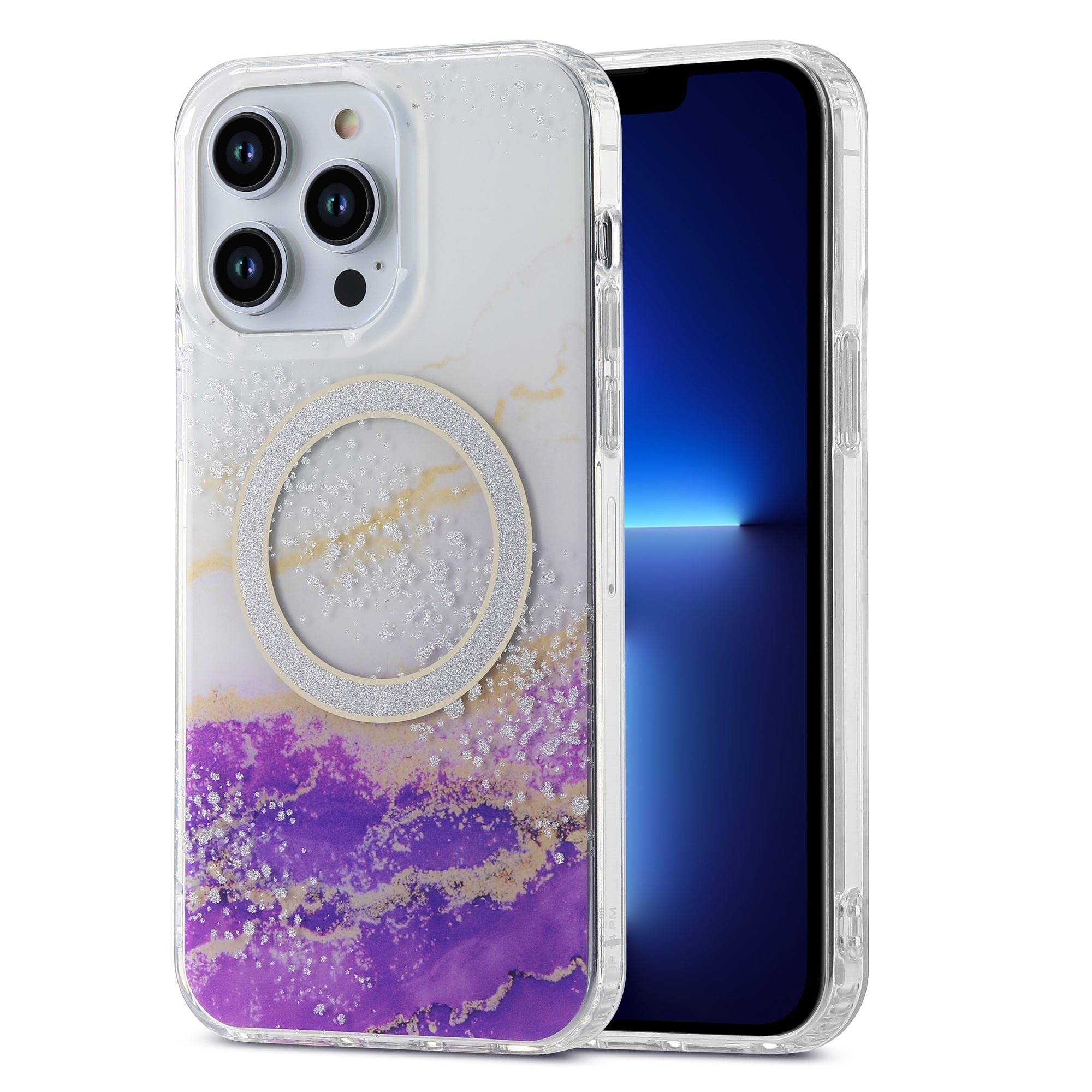 For iPhone 13 Pro Max 6.7 inch TPU PC Magnetic Phone Case Compatible with MagSafe IMD Marble Pattern Cover