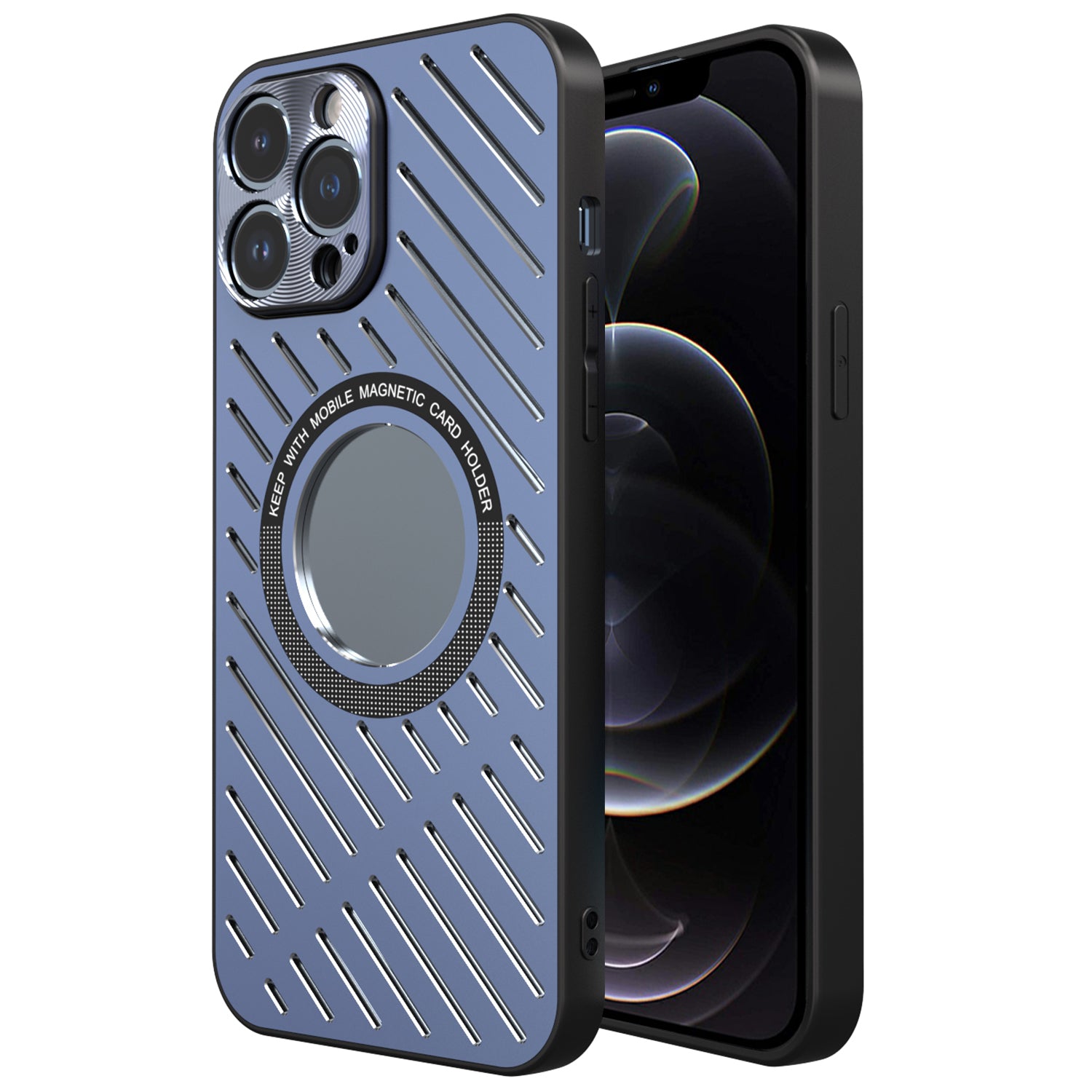 R-JUST RJ57 For iPhone 12 Pro Max Heat Dissipation Hollow Metal TPU Phone Case Compatible with MagSafe