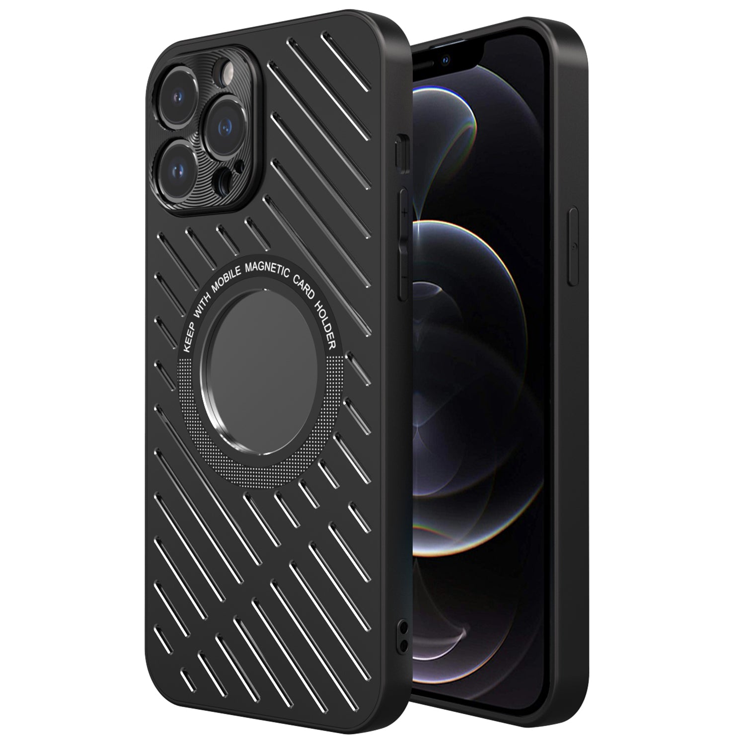 R-JUST RJ57 For iPhone 12 Pro Max Heat Dissipation Hollow Metal TPU Phone Case Compatible with MagSafe