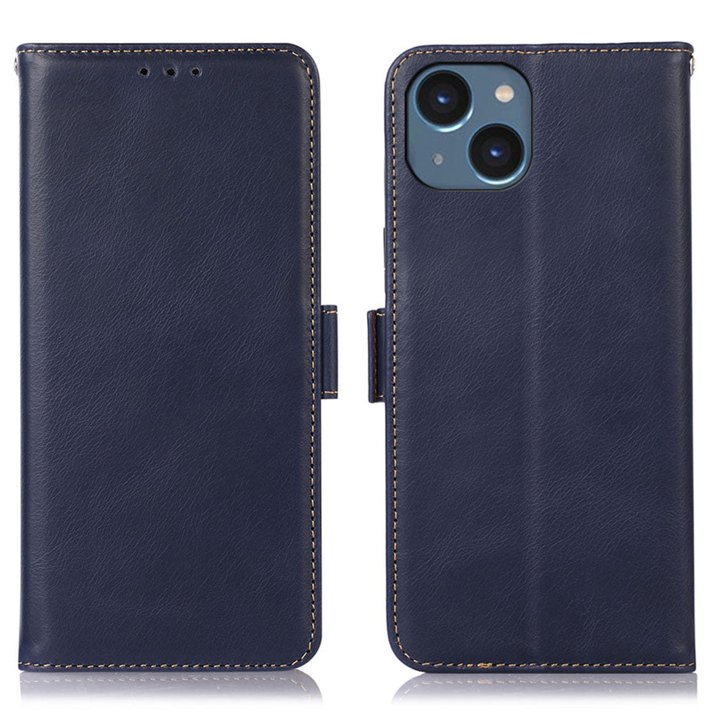 Phone Cover for iPhone 15 Crazy Horse Texture RFID Blocking Wallet Genuine Cow Leather Stand Case
