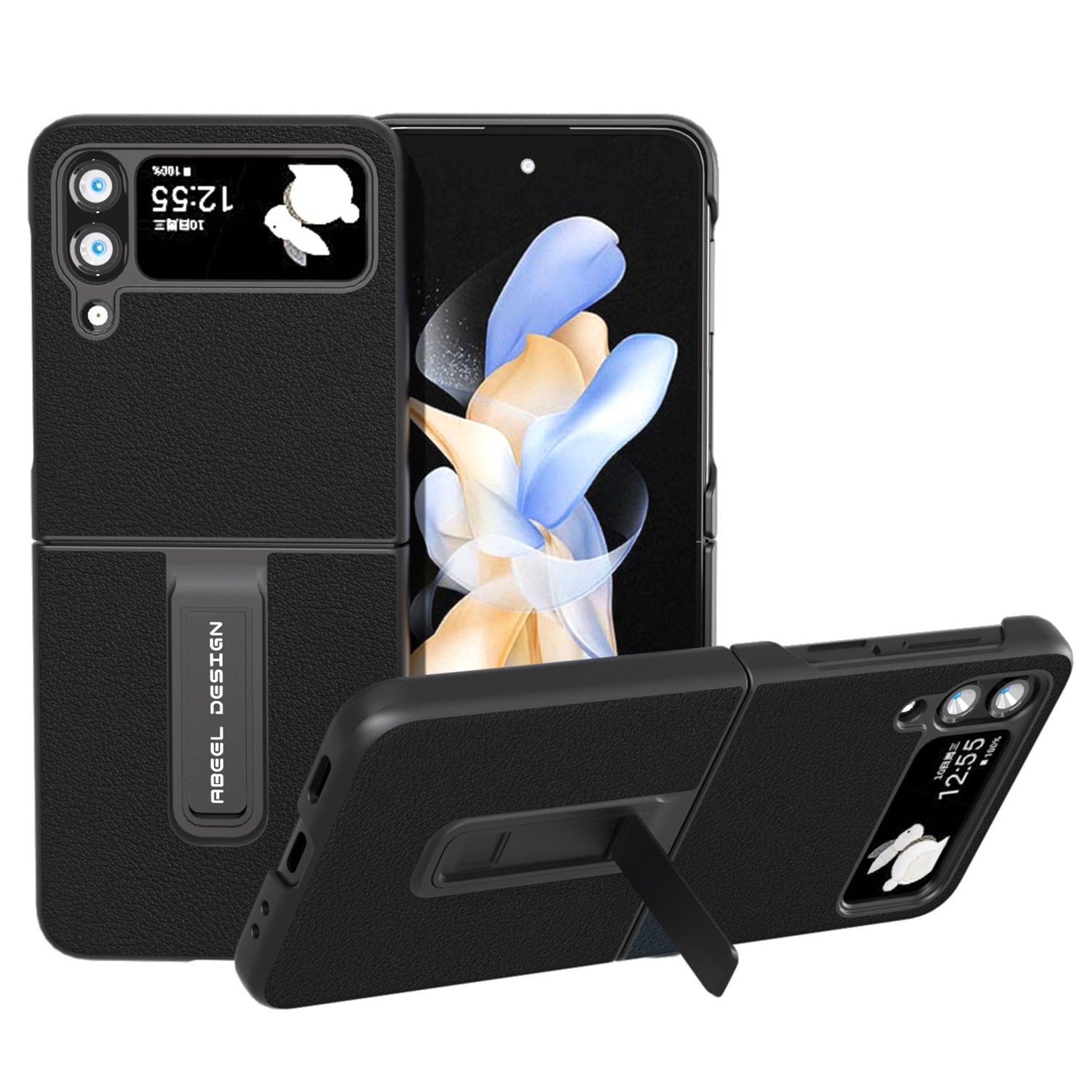 ABEEL For Samsung Galaxy Z Flip4 5G Genuine Cow Leather PC Phone Case Folding Kickstand Cover
