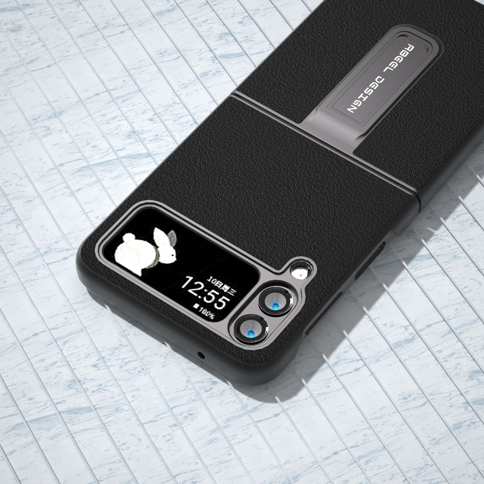 ABEEL For Samsung Galaxy Z Flip4 5G Genuine Cow Leather PC Phone Case Folding Kickstand Cover