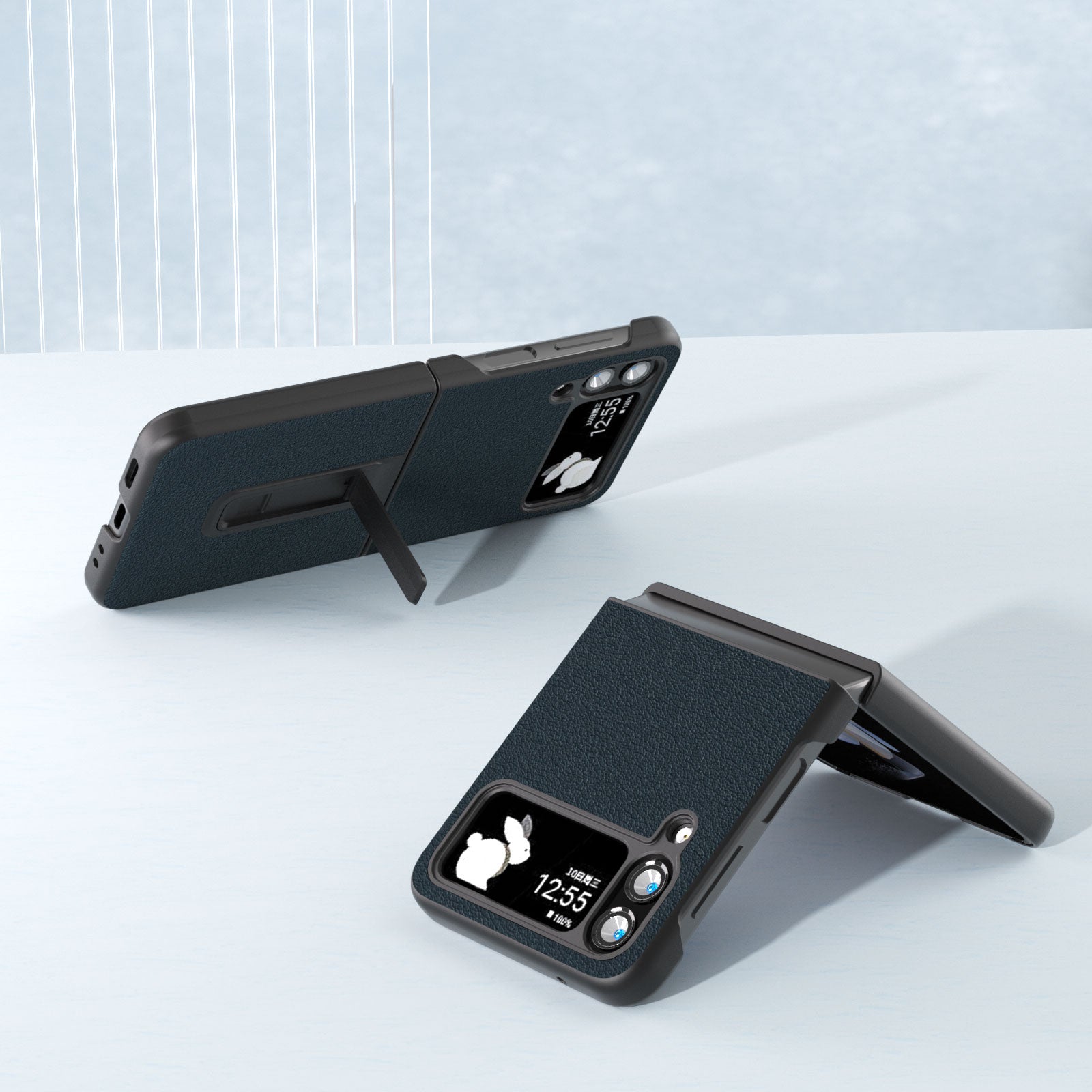 ABEEL For Samsung Galaxy Z Flip4 5G Genuine Cow Leather PC Phone Case Folding Kickstand Cover