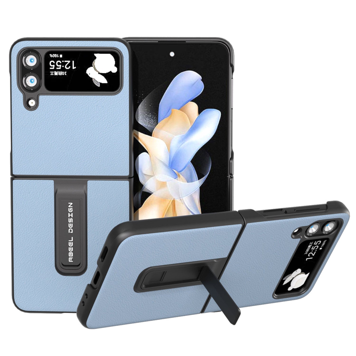 ABEEL For Samsung Galaxy Z Flip4 5G Genuine Cow Leather PC Phone Case Folding Kickstand Cover