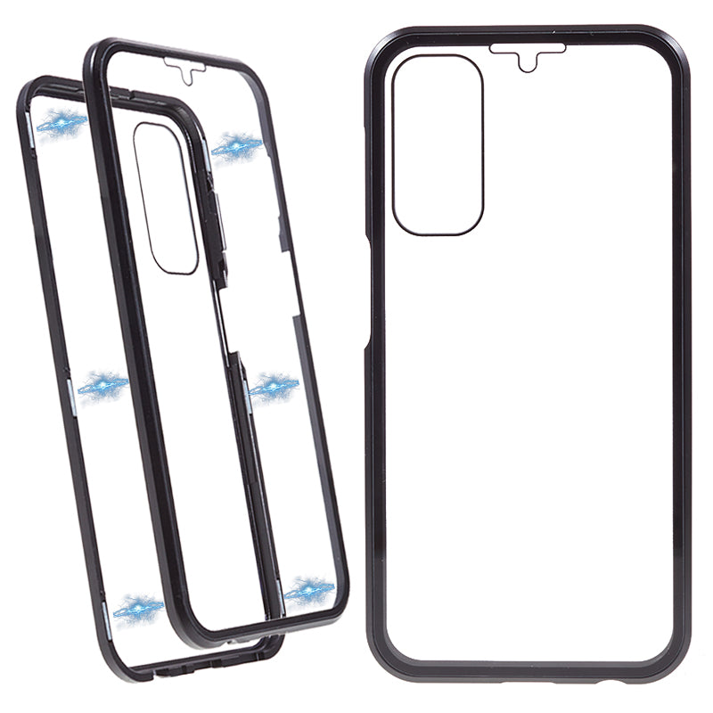 For Samsung Galaxy A24 4G Clear Double-Sided Tempered Glass Case Magnetic Adsorption Metal Frame Phone Cover