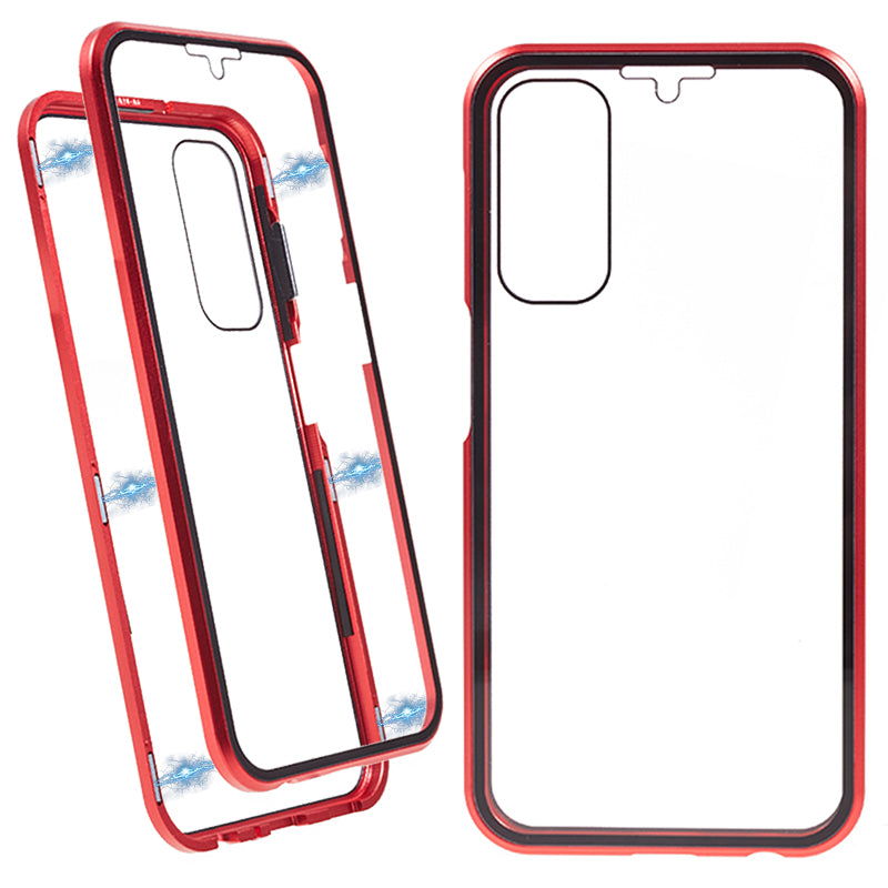 For Samsung Galaxy A24 4G Clear Double-Sided Tempered Glass Case Magnetic Adsorption Metal Frame Phone Cover