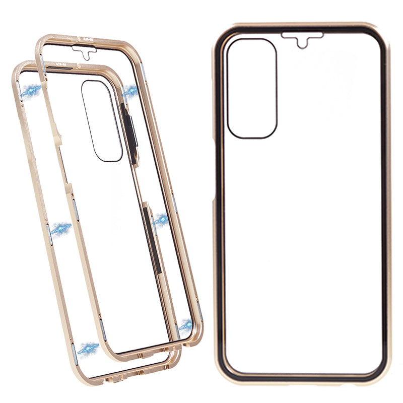 For Samsung Galaxy A24 4G Clear Double-Sided Tempered Glass Case Magnetic Adsorption Metal Frame Phone Cover