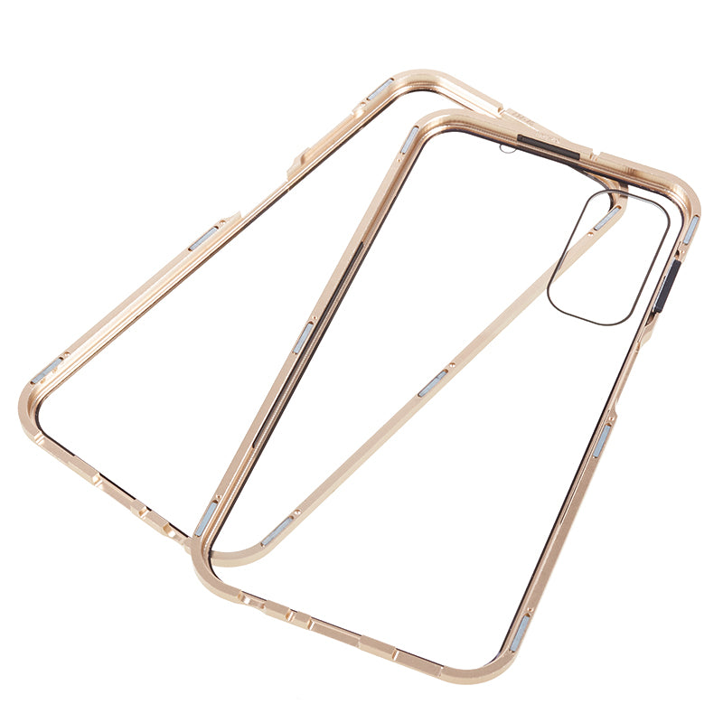 For Samsung Galaxy A24 4G Clear Double-Sided Tempered Glass Case Magnetic Adsorption Metal Frame Phone Cover